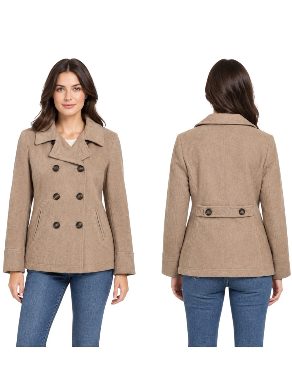 Old Navy Double-Breasted Short Peacoat Camel Wool Blend size L